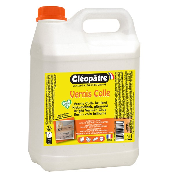 CLEOPATRE- Vernis Colle Transparent brillant, séchage rapide- Sans solvant  - Pot de 250 g