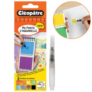 Ma Palette d'Aquarelle en livret : 8 pastilles de peinture + 1 pinceau à réservoir d'eau