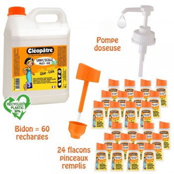 Schoolpack : 24 flacons pinceaux 80ml + bidon 5kg colle vinylique