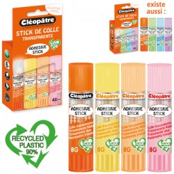 Boite de 4 bâtons Pastel de colle TRANSPARENTE "Cléostick" Adhésive en 8g