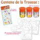 Ma Trousse Créative Licornes, 6 suspensions en carton épais à décorer + 3 p'tits pots pinceau + 1 planche de gommettes.